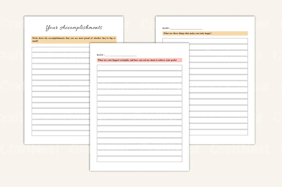 Accomplishments and strengths tracker digital product pages.