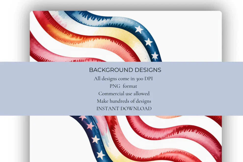 Watercolor USA flag wavy stripe background digital product.