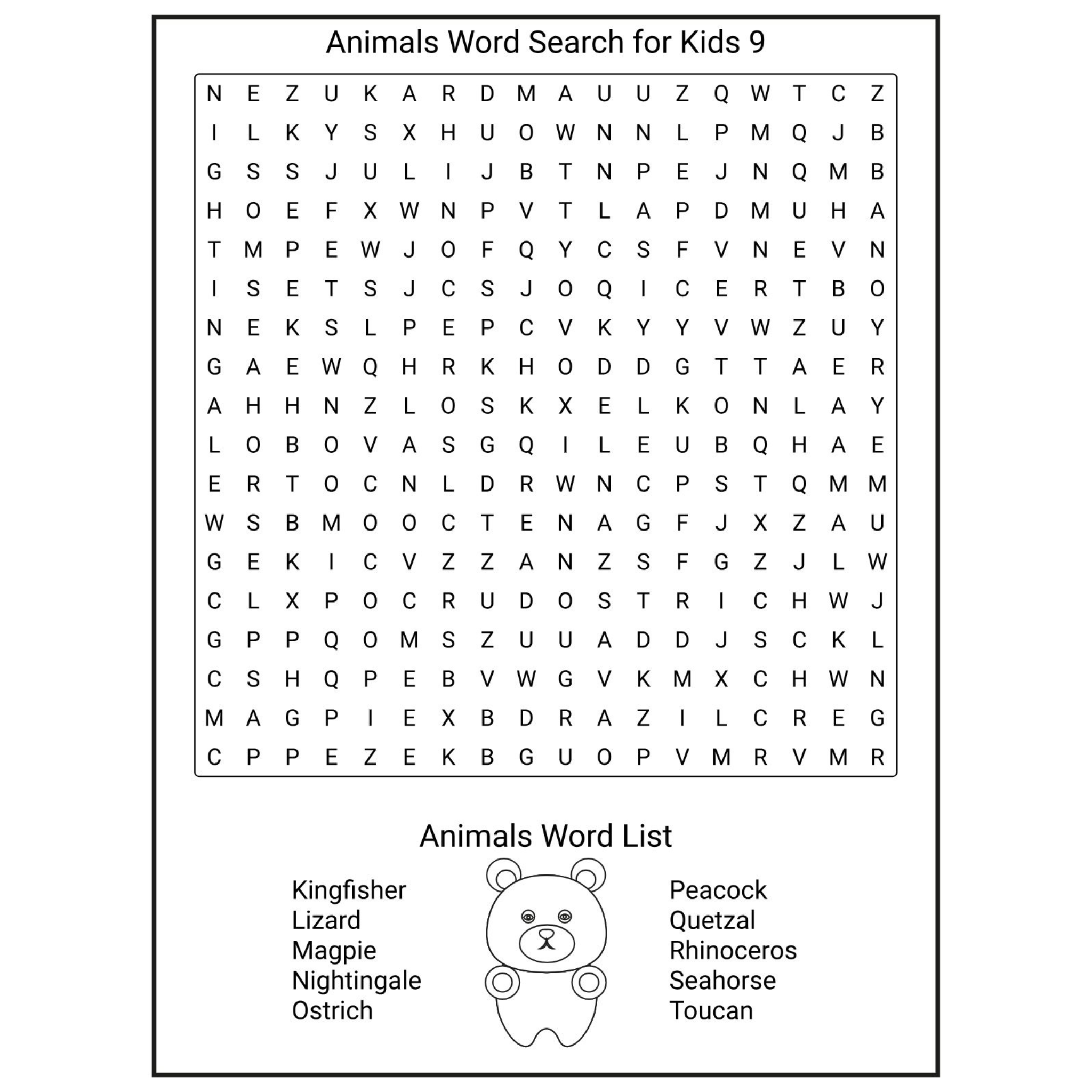 Animals Word Search for Kids