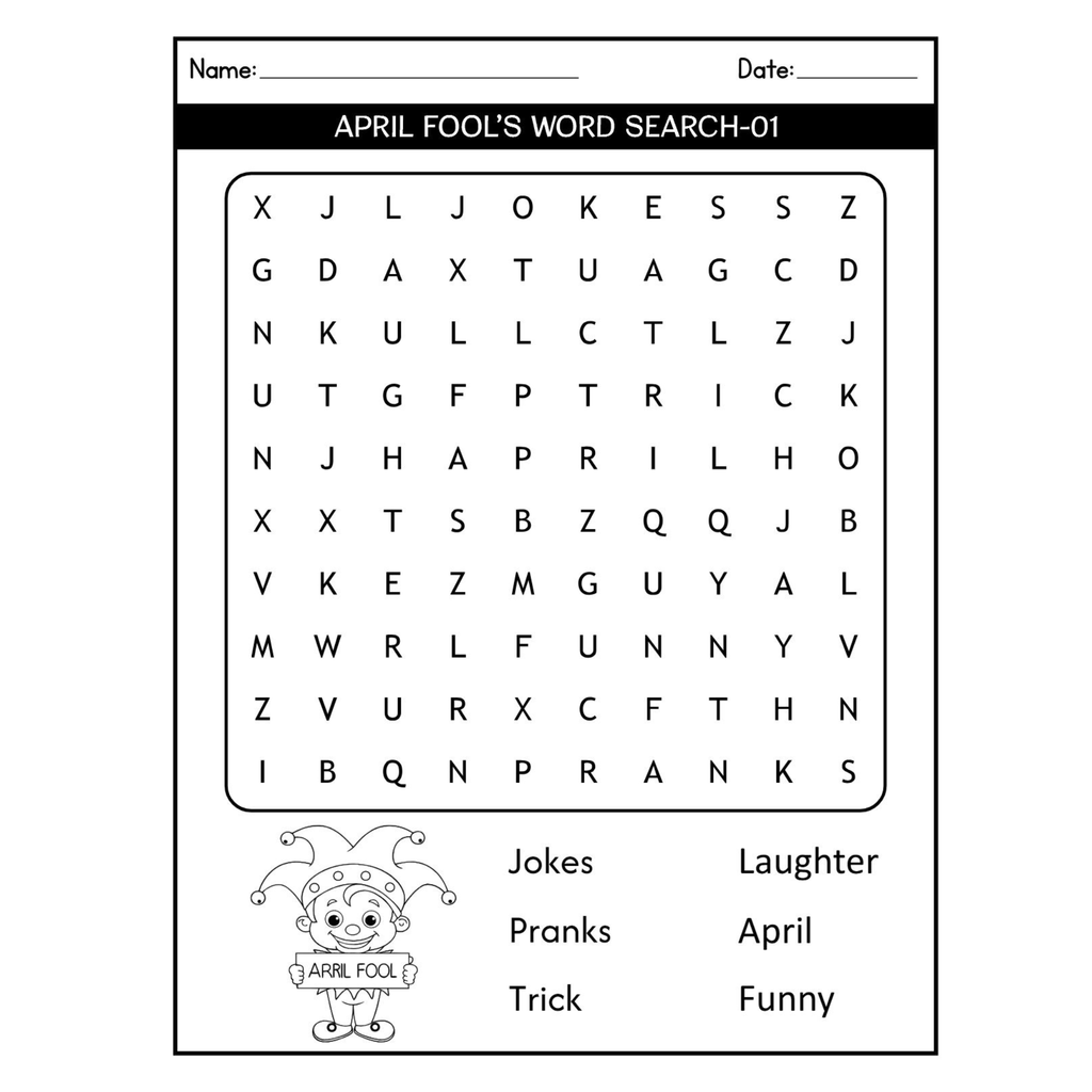 April Fools' Word Search Puzzles for Kids
