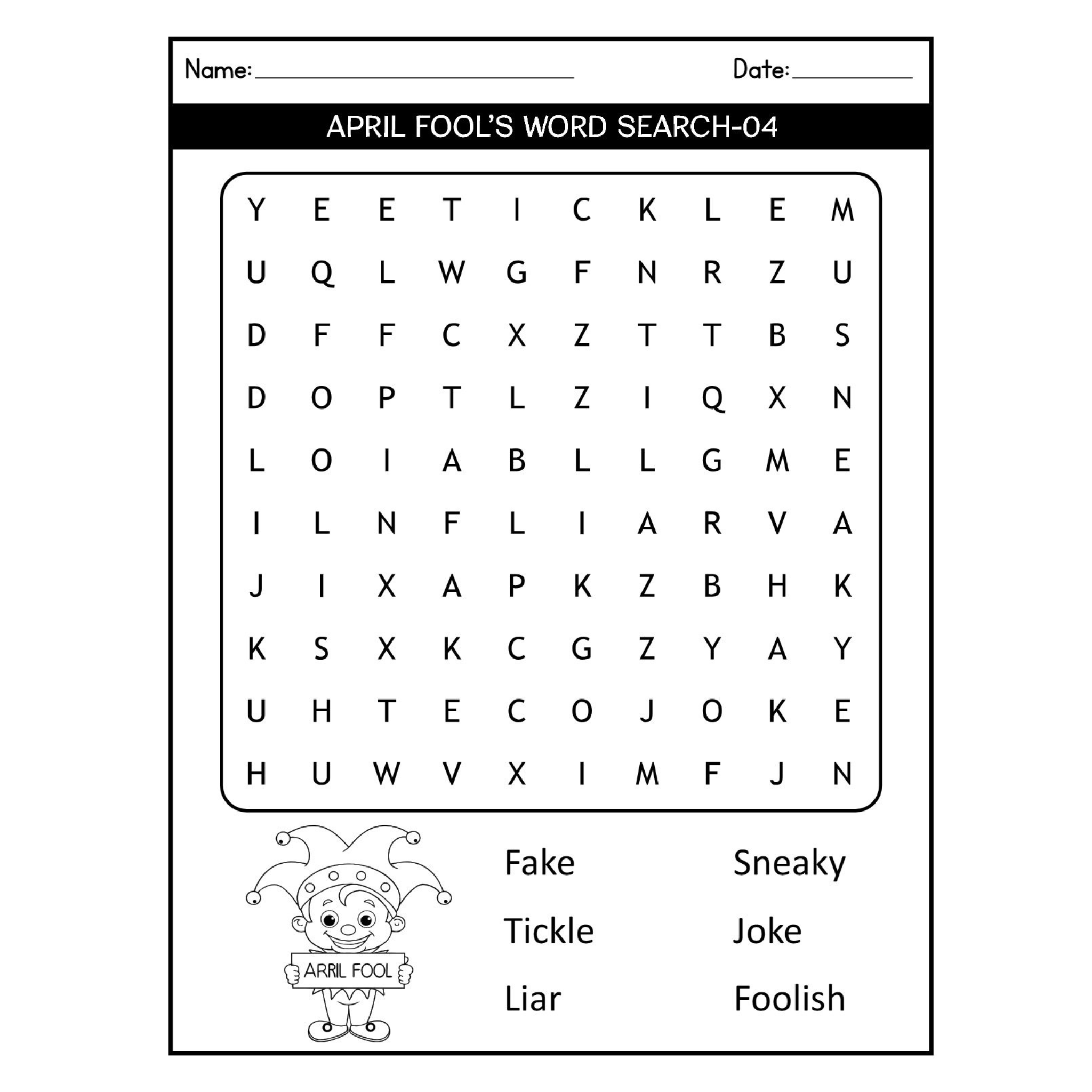 April Fools' Word Search Puzzles for Kids