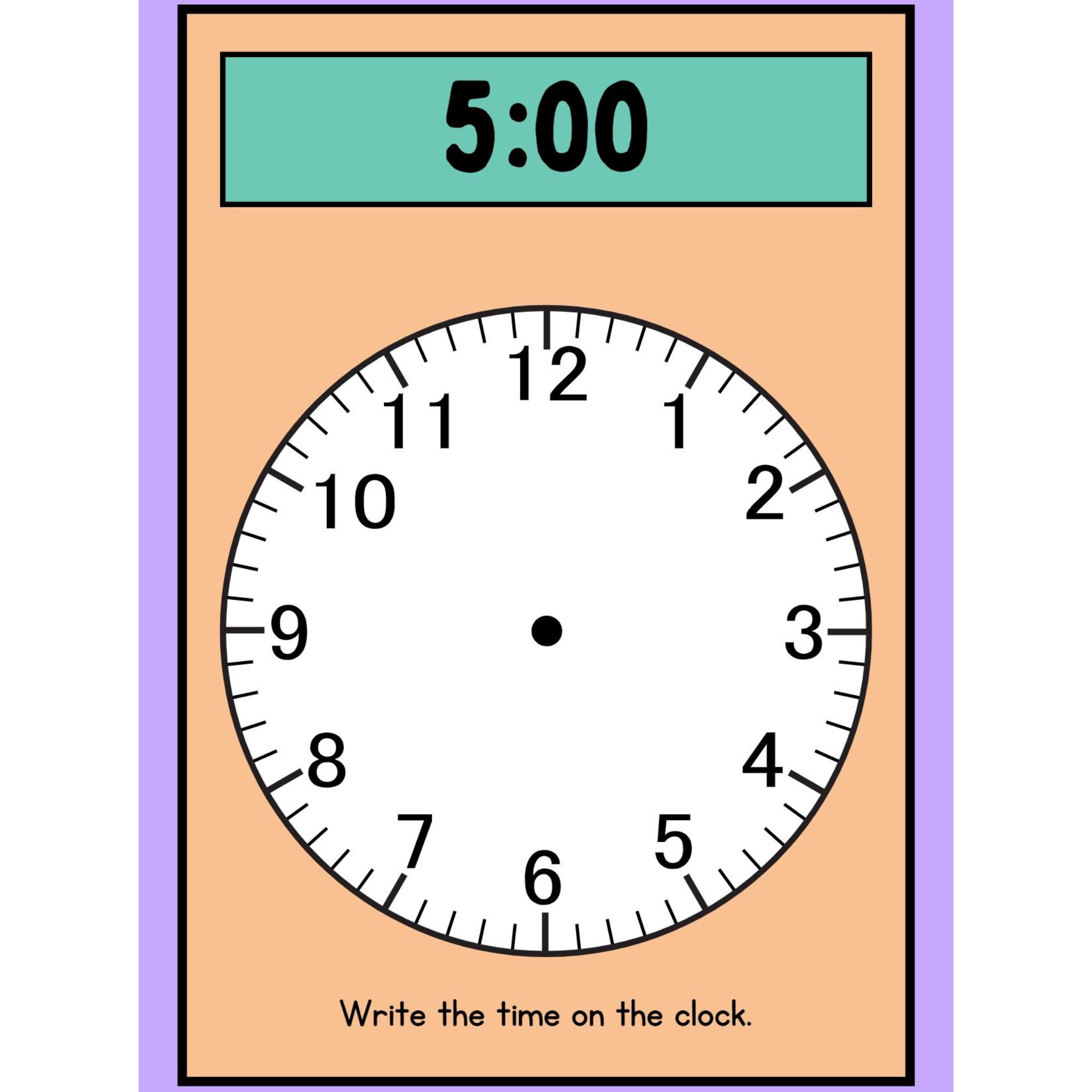 Colorful Write and Wipe Clock Worksheets