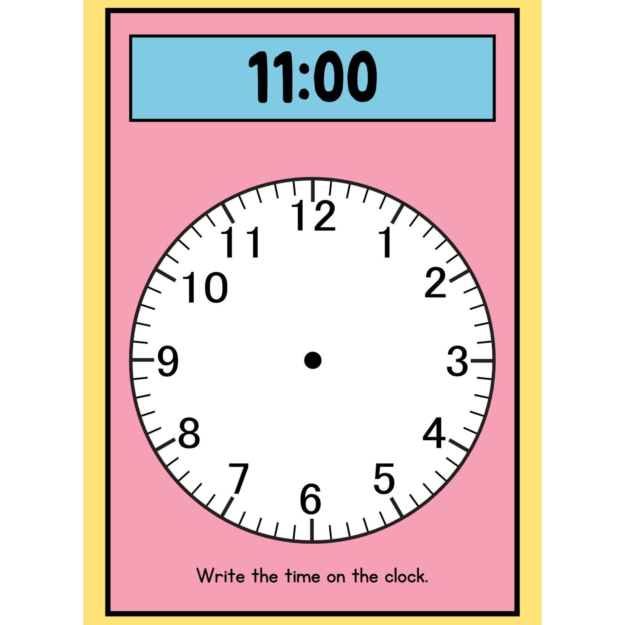 Colorful Write and Wipe Clock Worksheets