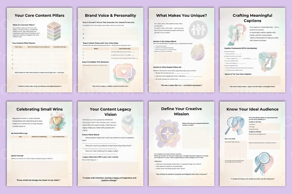 Content creator planner pages, a helpful digital product for brand strategy.