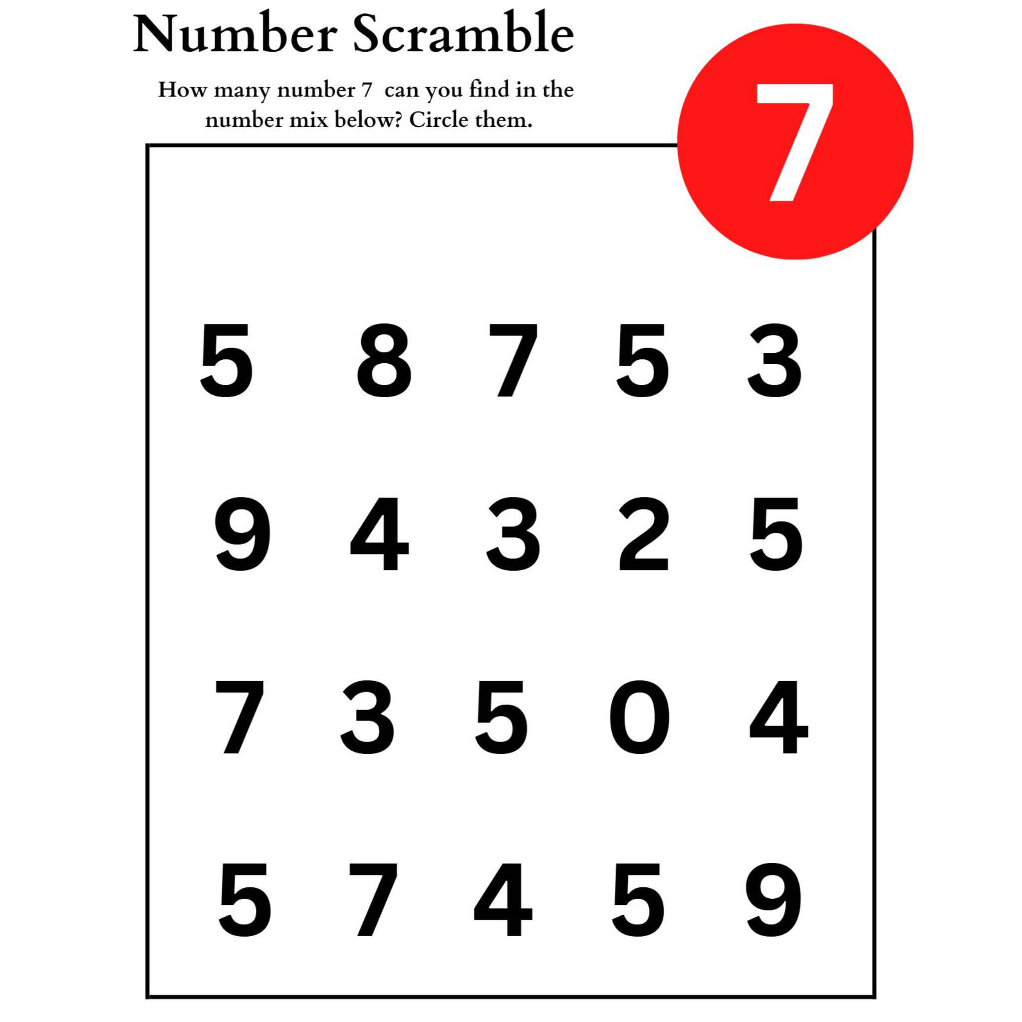 Number Finding Scramble Worksheets