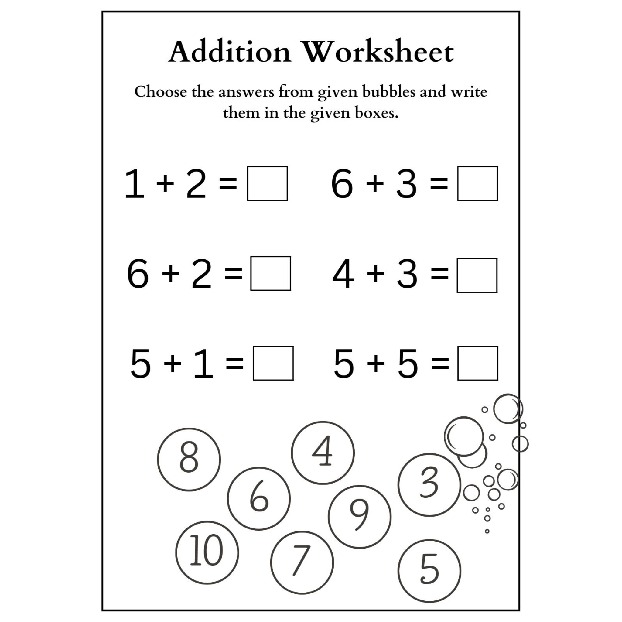 Addition Choose the Answer Worksheets