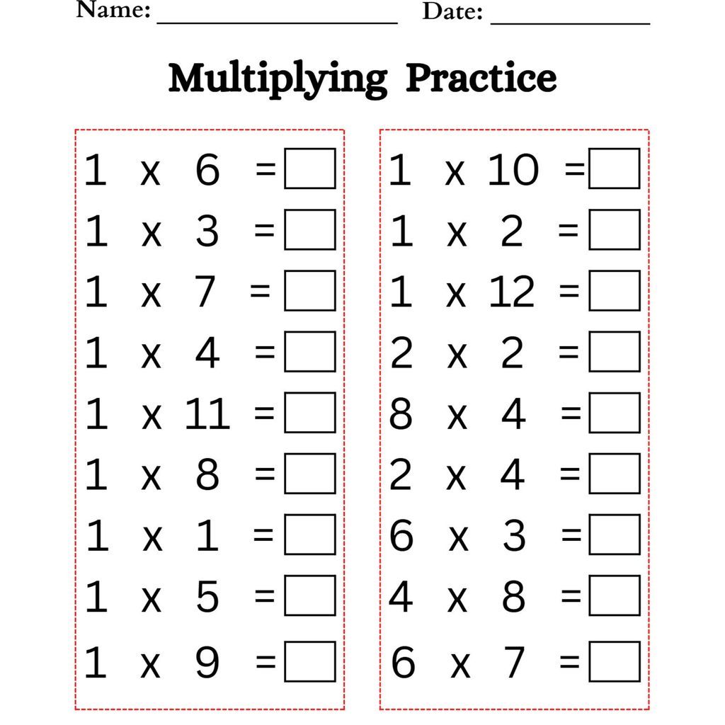 Multiplication Practice Worksheets