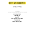 Space Science Worksheets Grade 6
