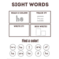 Sight Words Read Trace Write Worksheets