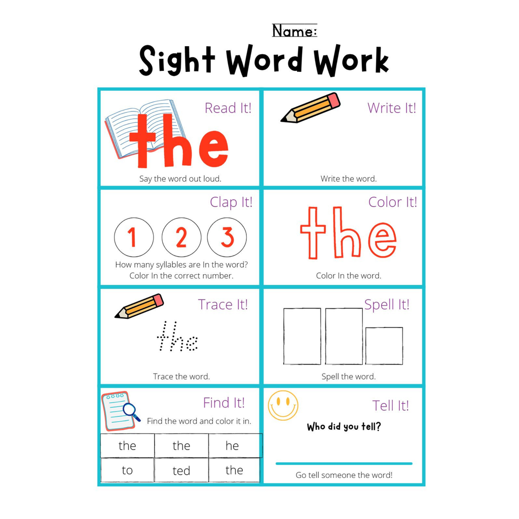 Sight Word Work Worksheets