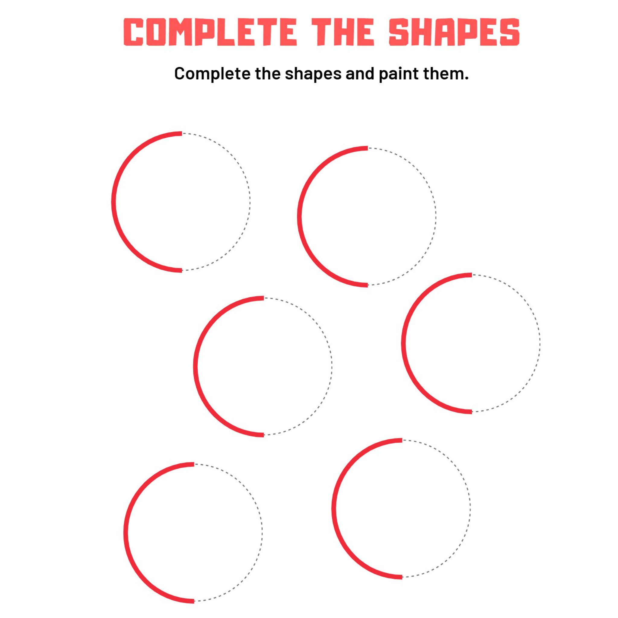 Complete and Paint Shapes Worksheets