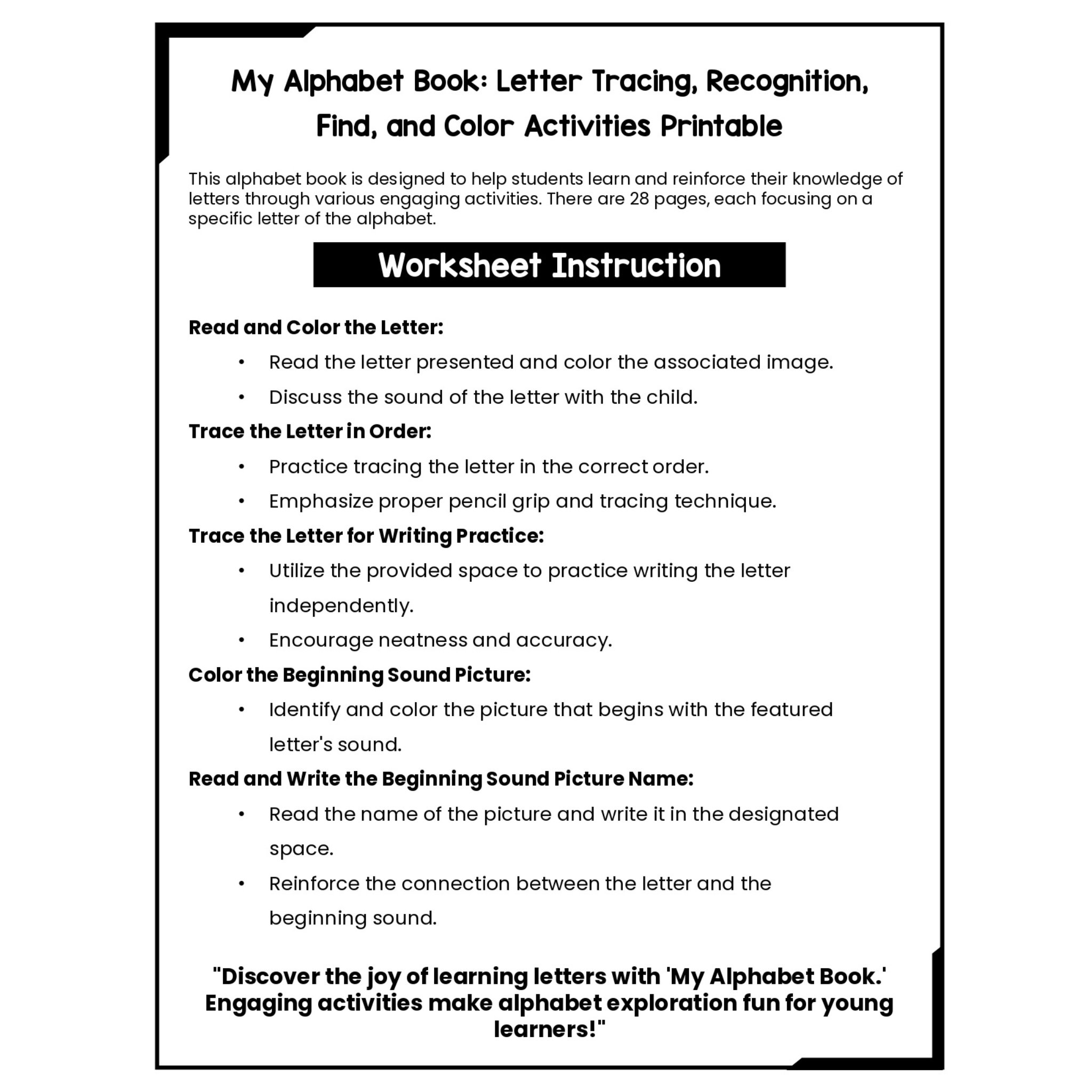 Preschool Alphabet Tracing Recognition Coloring Worksheets