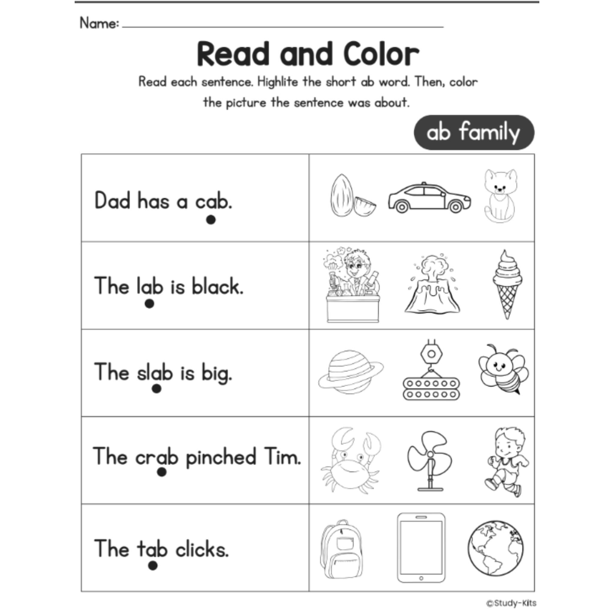 CVC Word Fluency Read and Color Worksheets