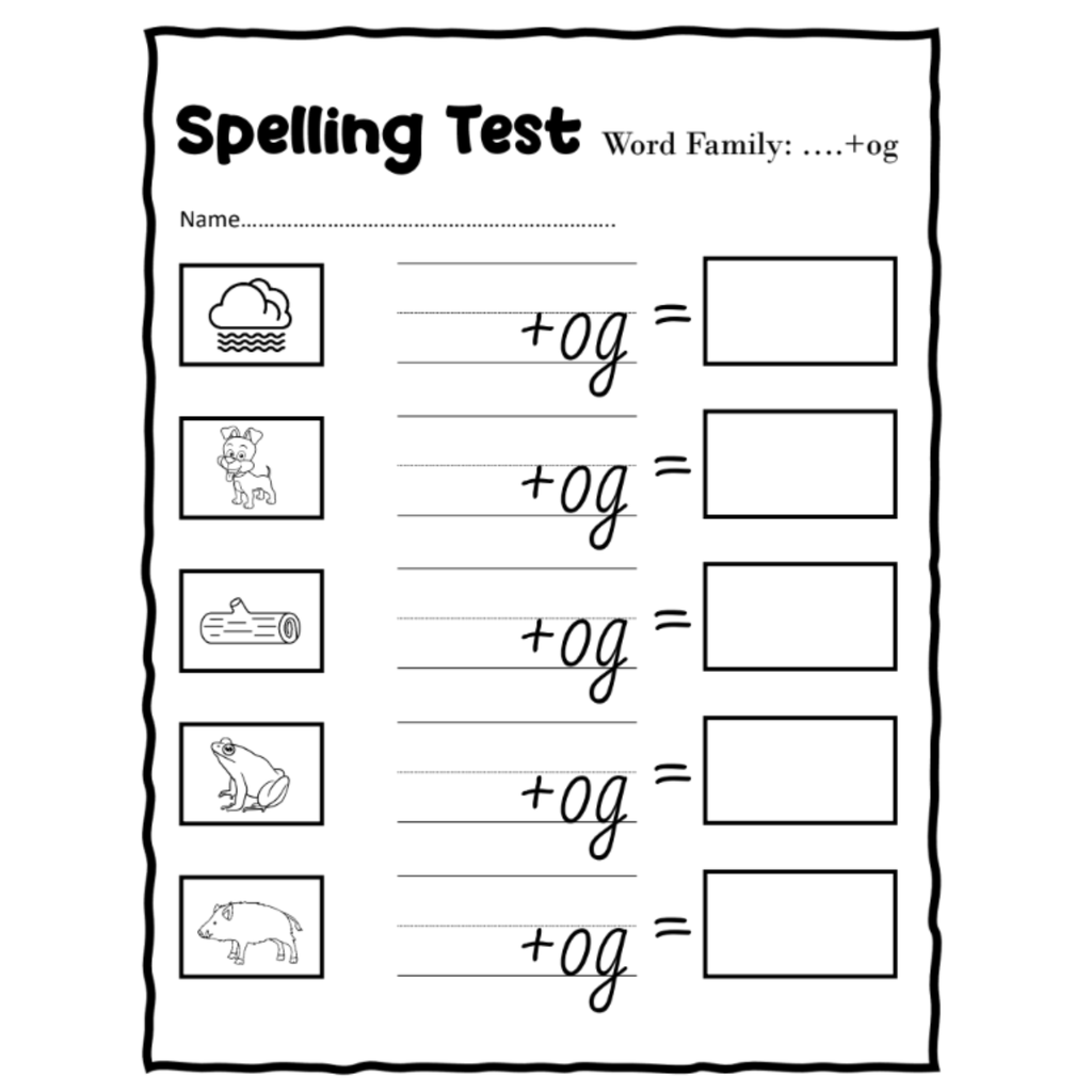 Early Writers Word Family Spelling Test Papers
