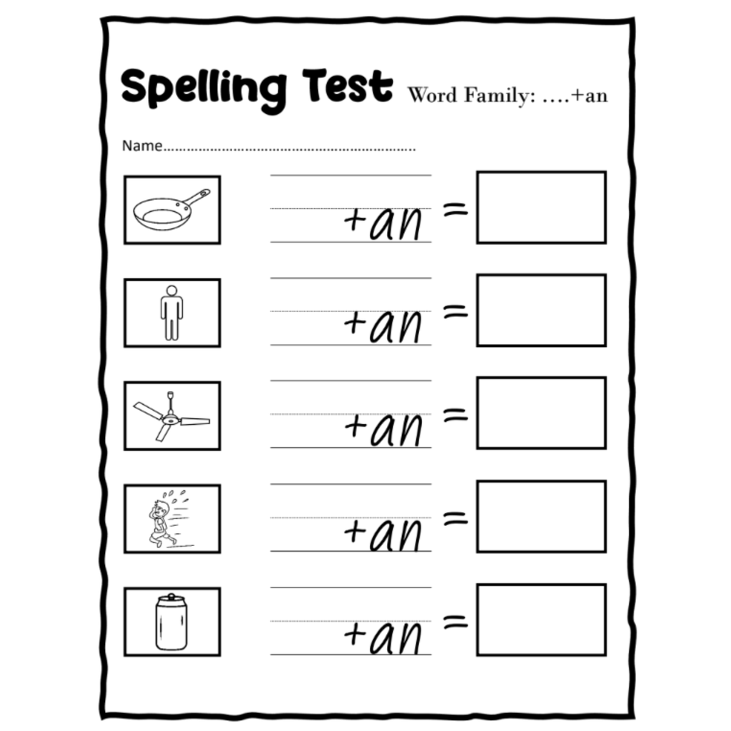 Early Writers Word Family Spelling Test Papers