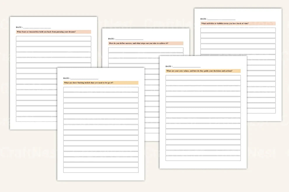 Guided journal reflection prompt sheets digital product.