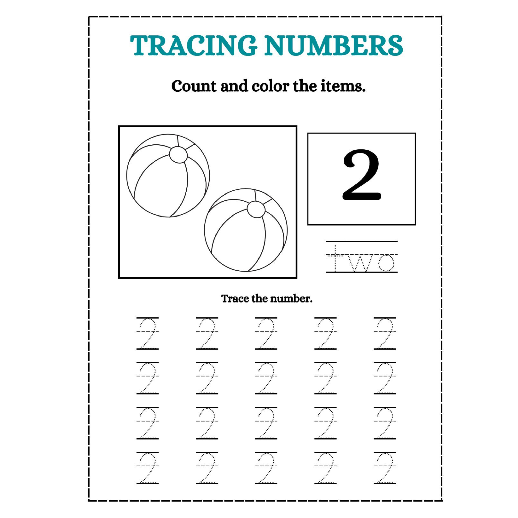 Tracing Numbers Count and Color Worksheets