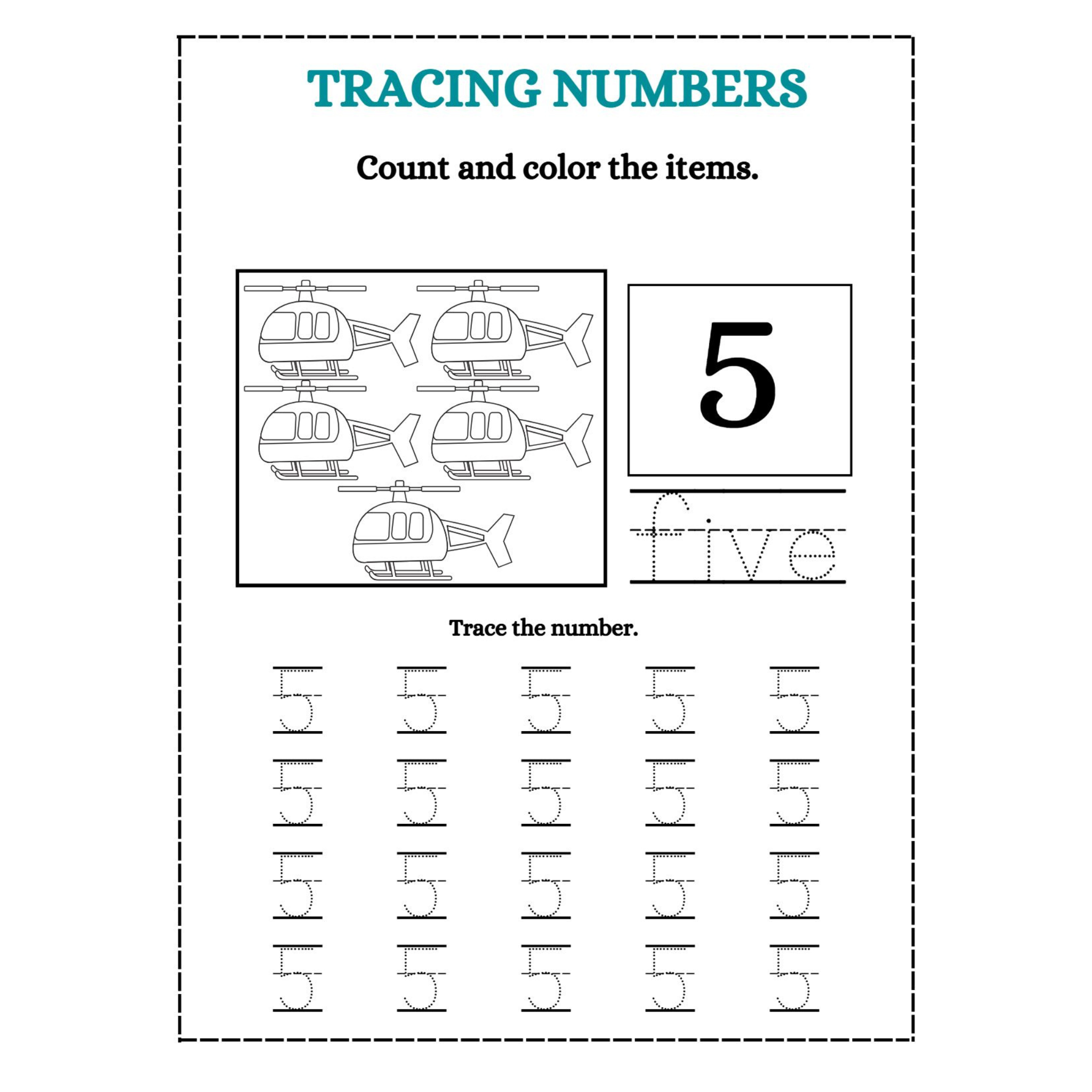 Tracing Numbers Count and Color Worksheets