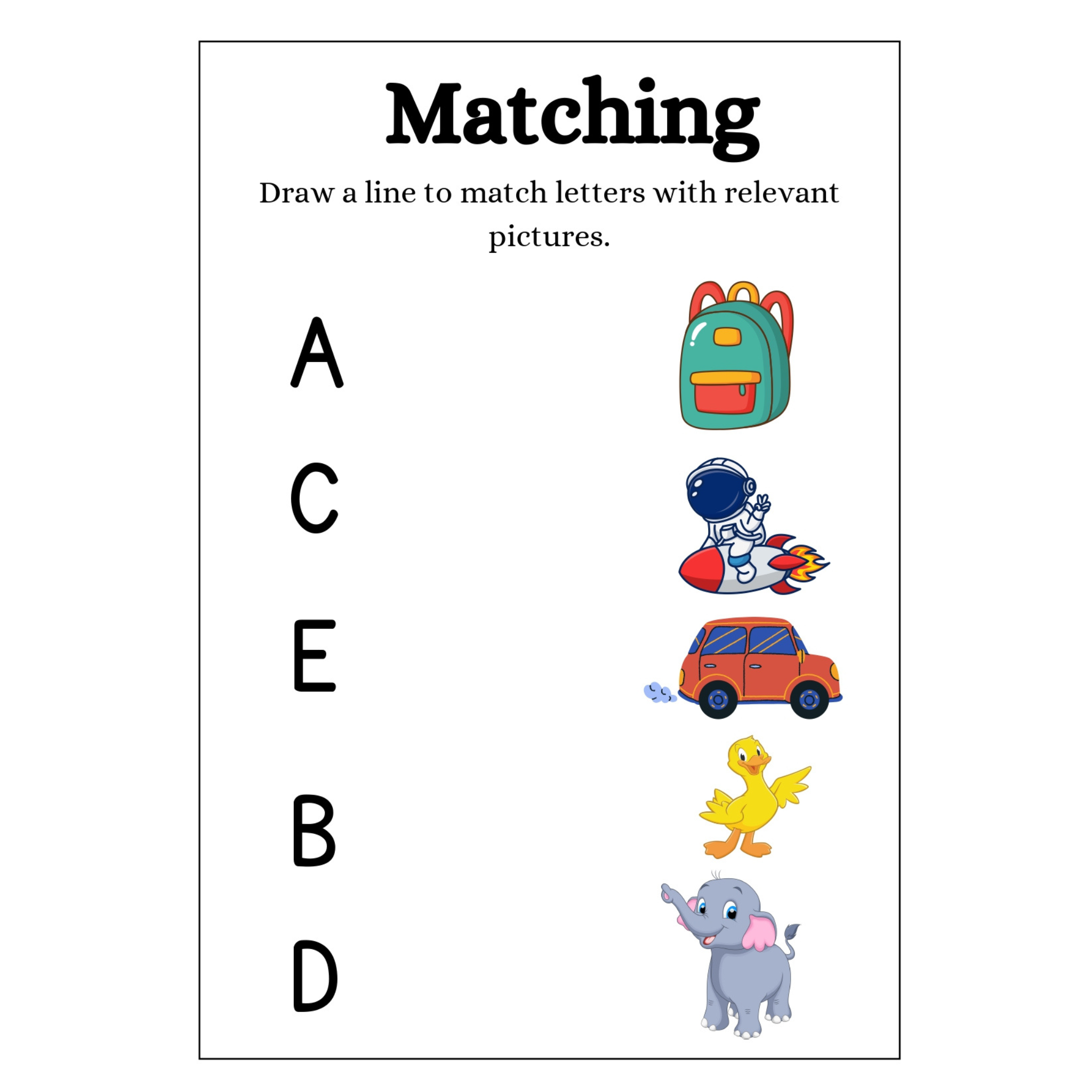 Alphabet Letter Picture Matching Worksheets