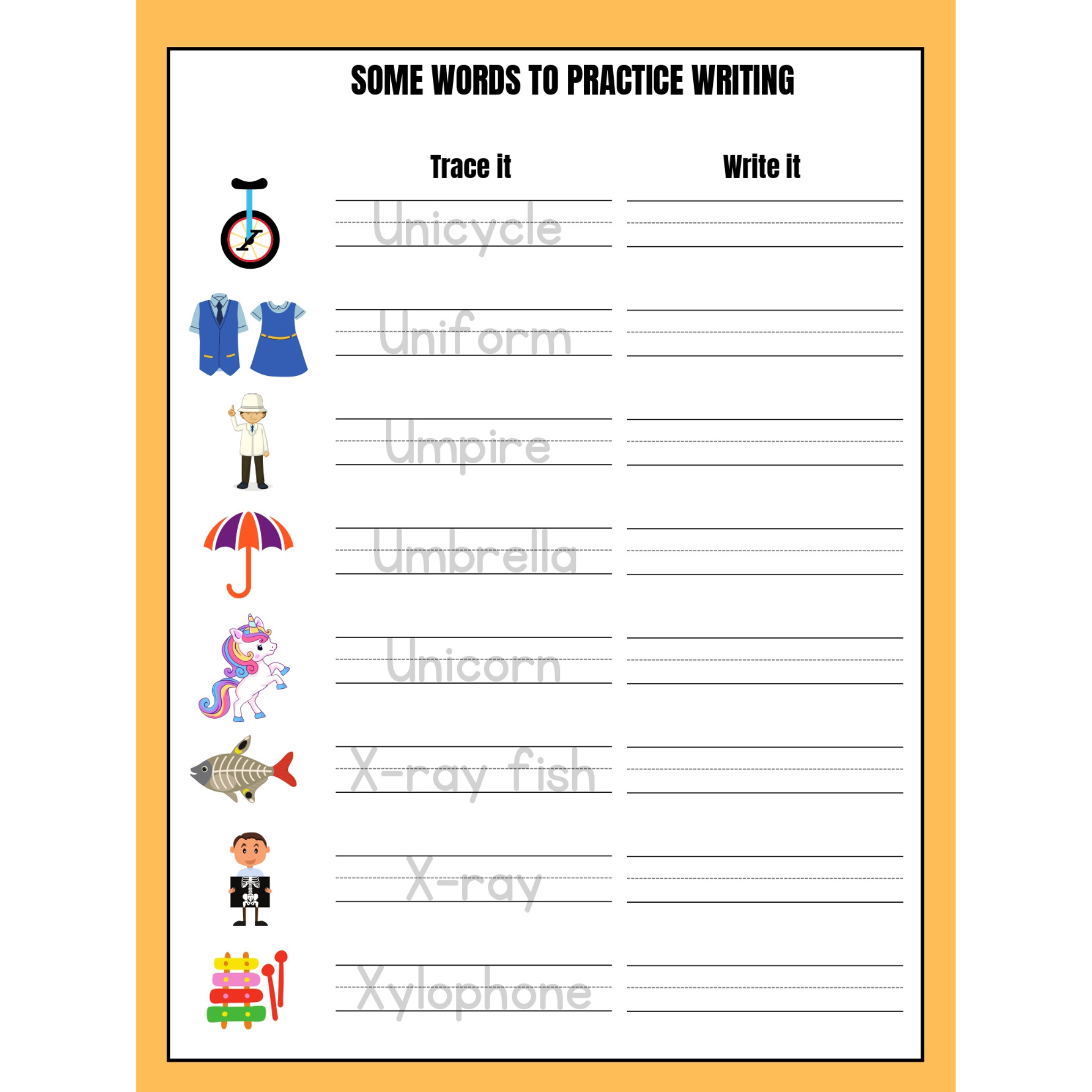 Alphabet Word Tracing Practice Worksheets