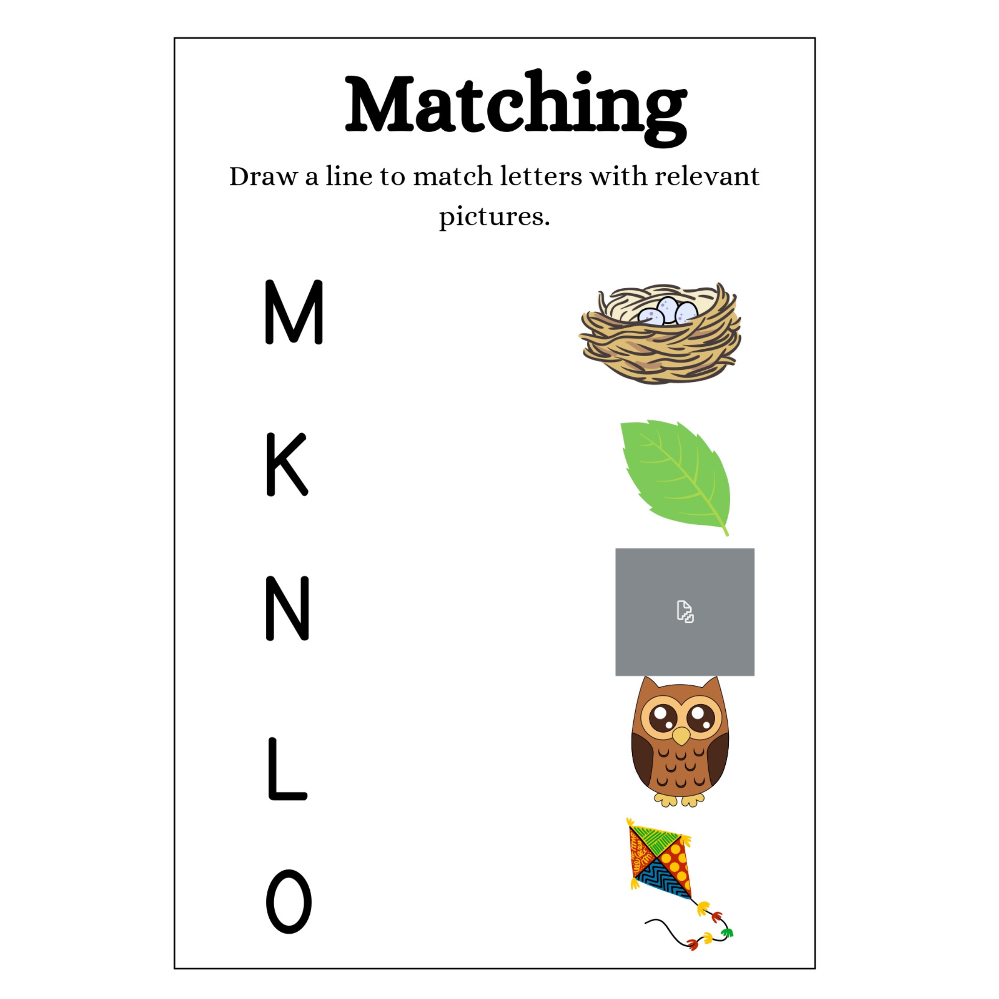 Alphabet Letter Picture Matching Worksheets