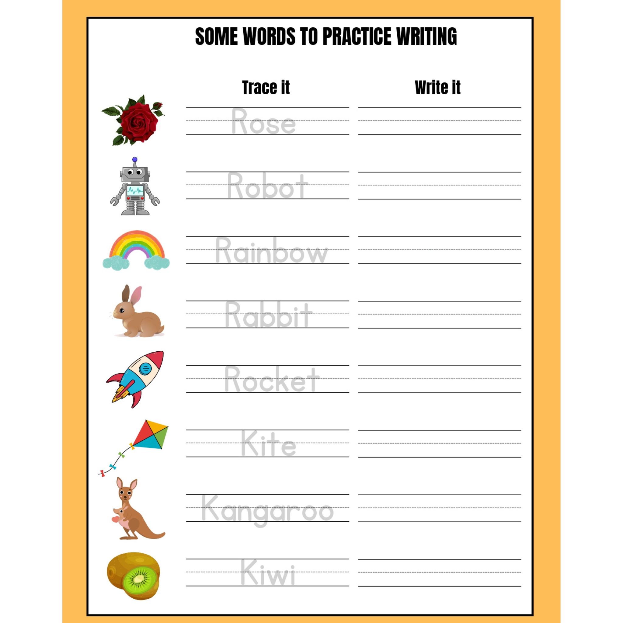 Alphabet Word Tracing Practice Worksheets
