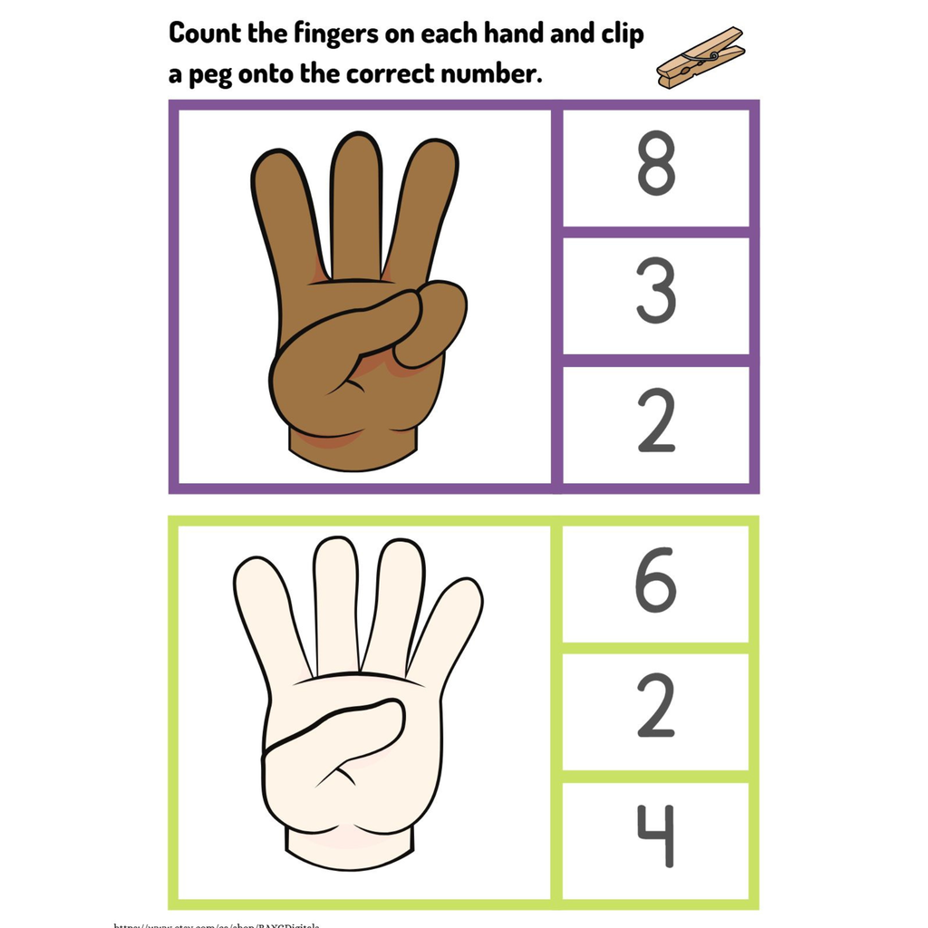 Finger Counting Clip Card Worksheets