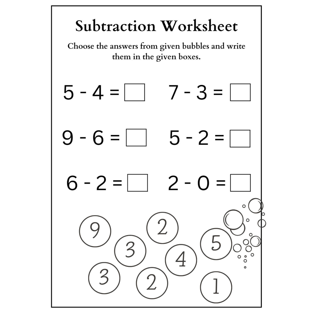 Subtraction Choose the Answer Worksheets