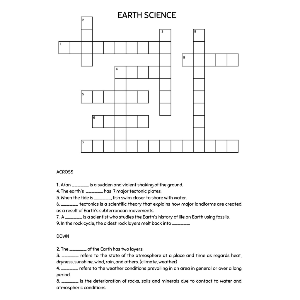4th Grade Science Crossword Puzzles 0771