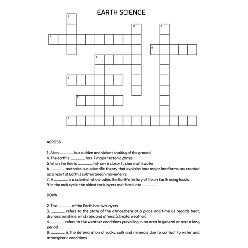 4th Grade Science Crossword Puzzles 0771