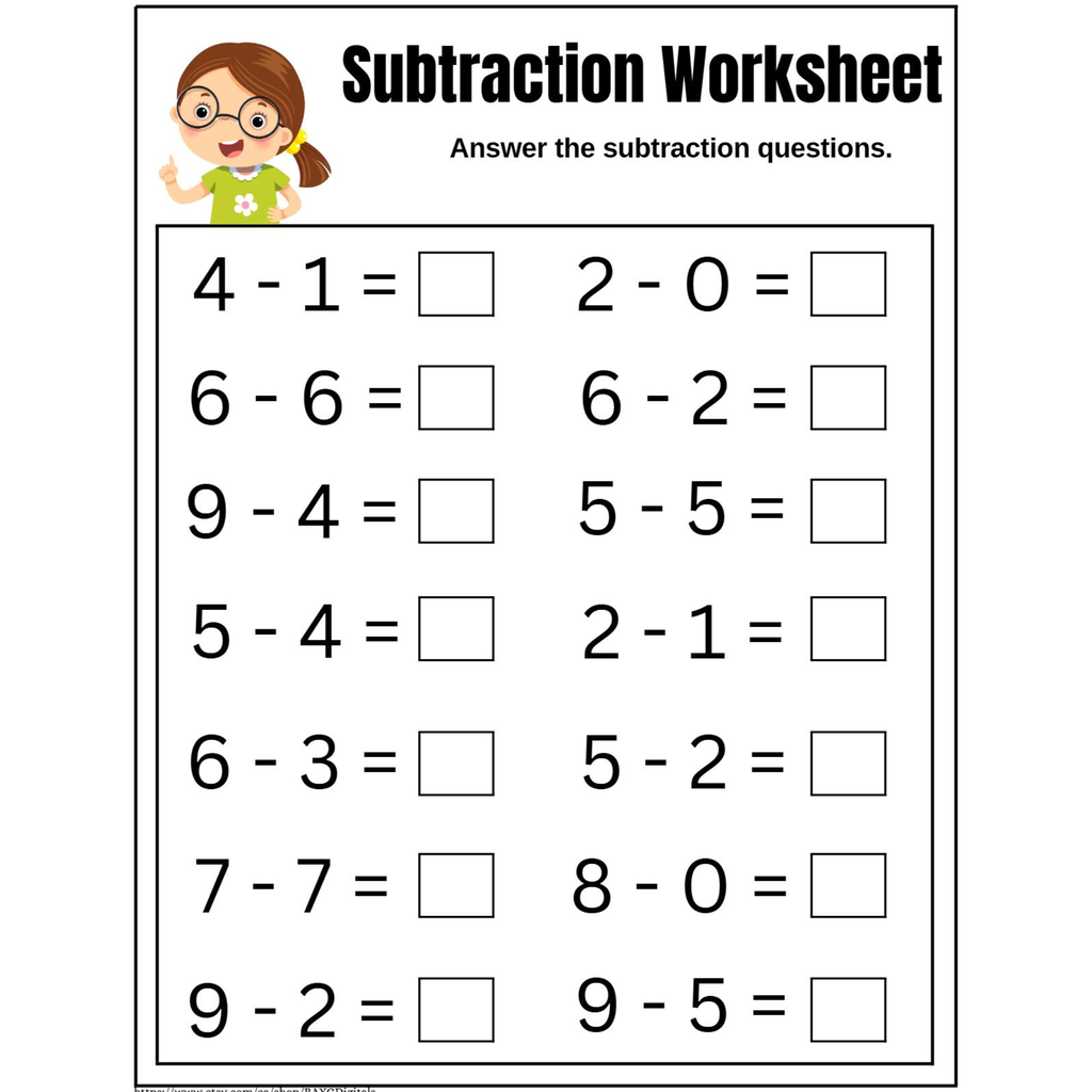 Basic Subtraction Practice Worksheets