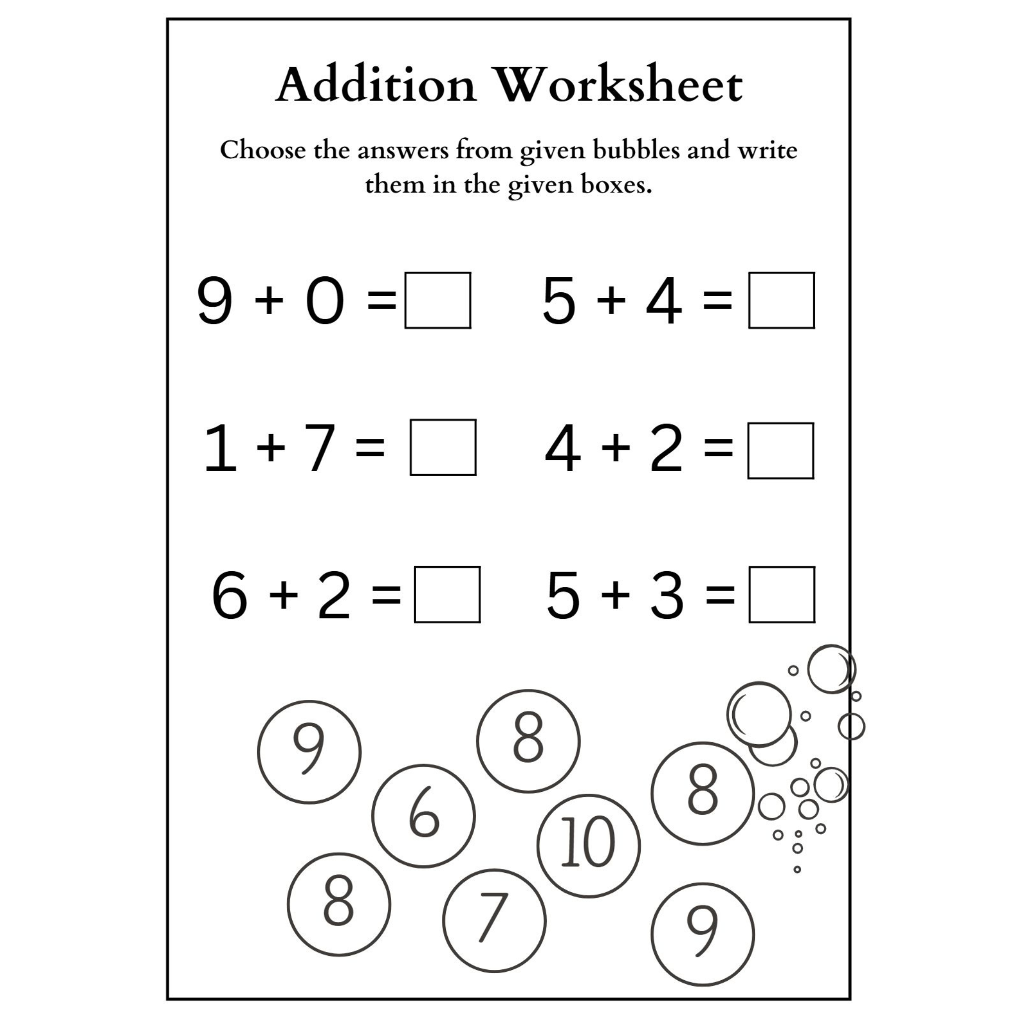 Addition Choose the Answer Worksheets