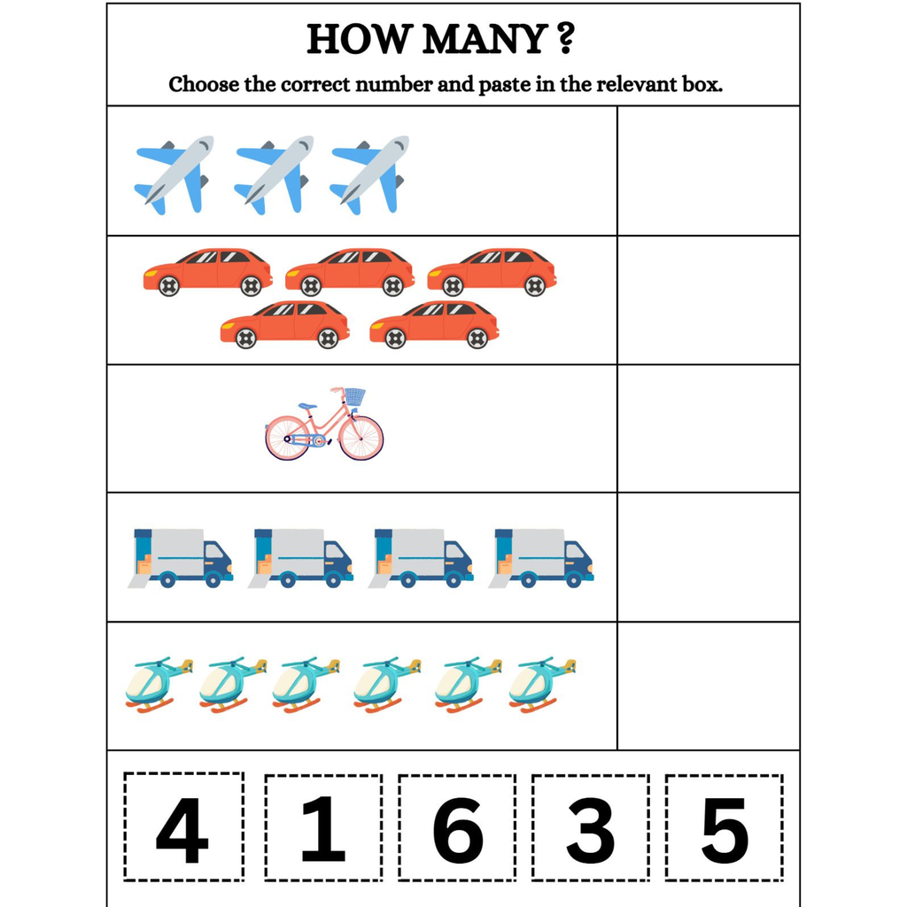 How Many Cut and Paste Counting Worksheets