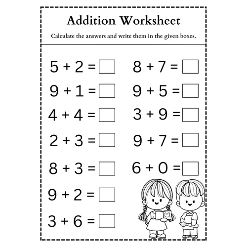 Addition Worksheet with Answer Boxes