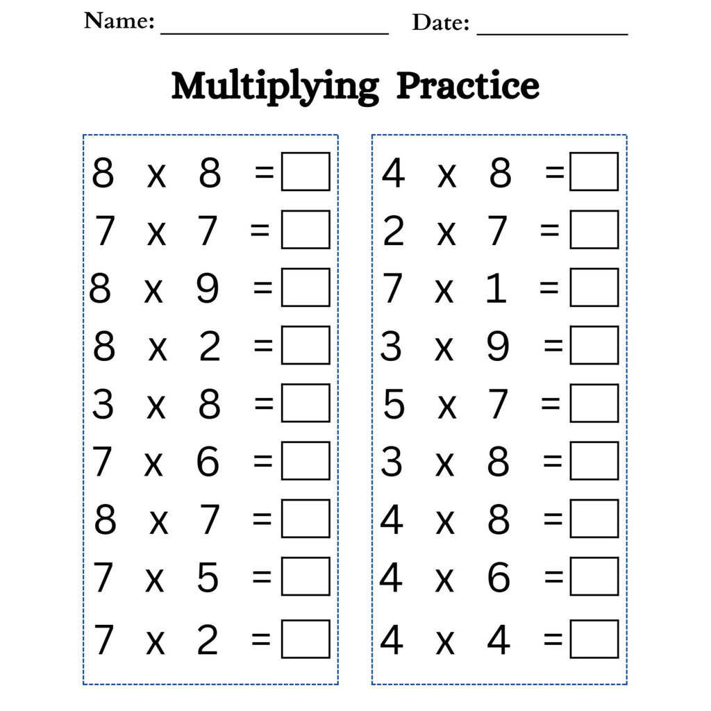 Multiplication Practice Worksheets