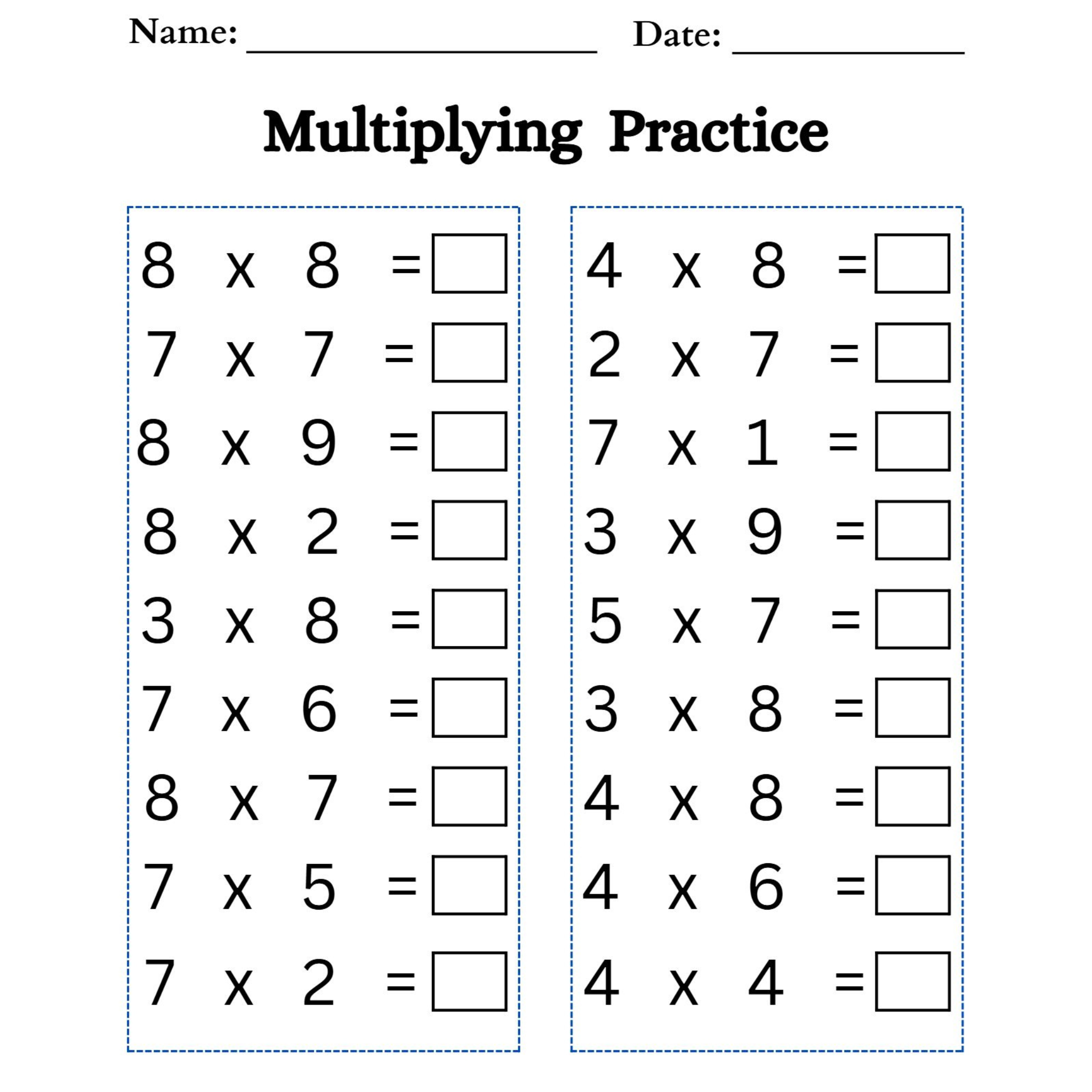 Multiplication Practice Worksheets