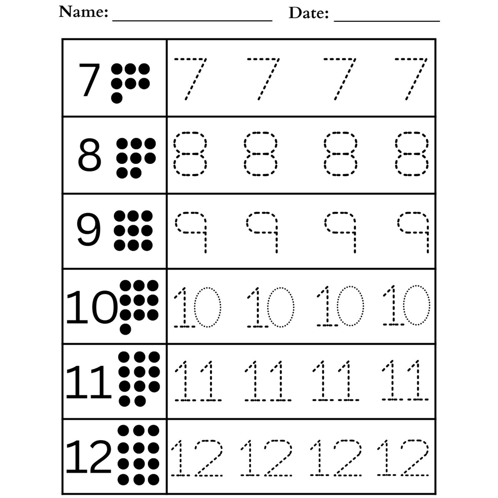 Numbers 1 18 Tracing Practice