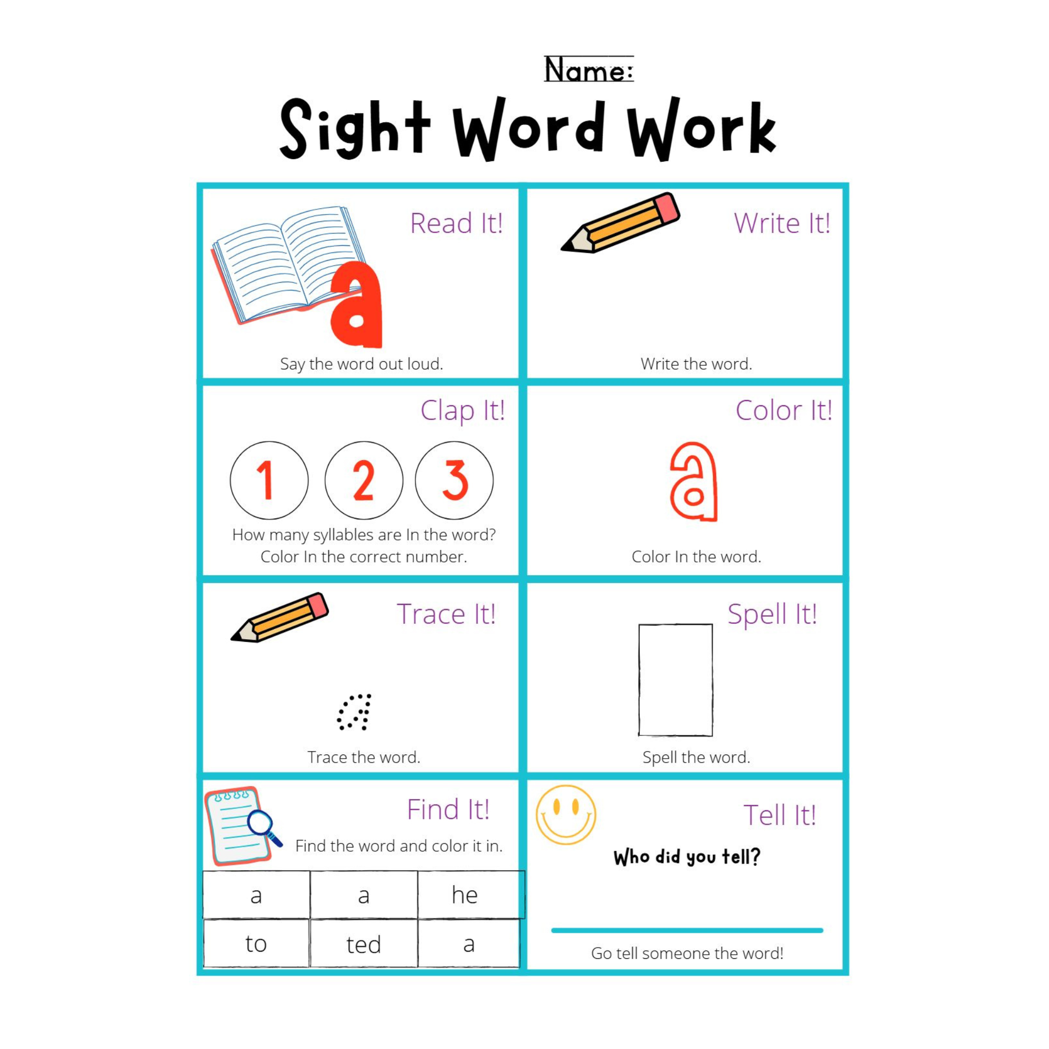 Sight Word Work Worksheets