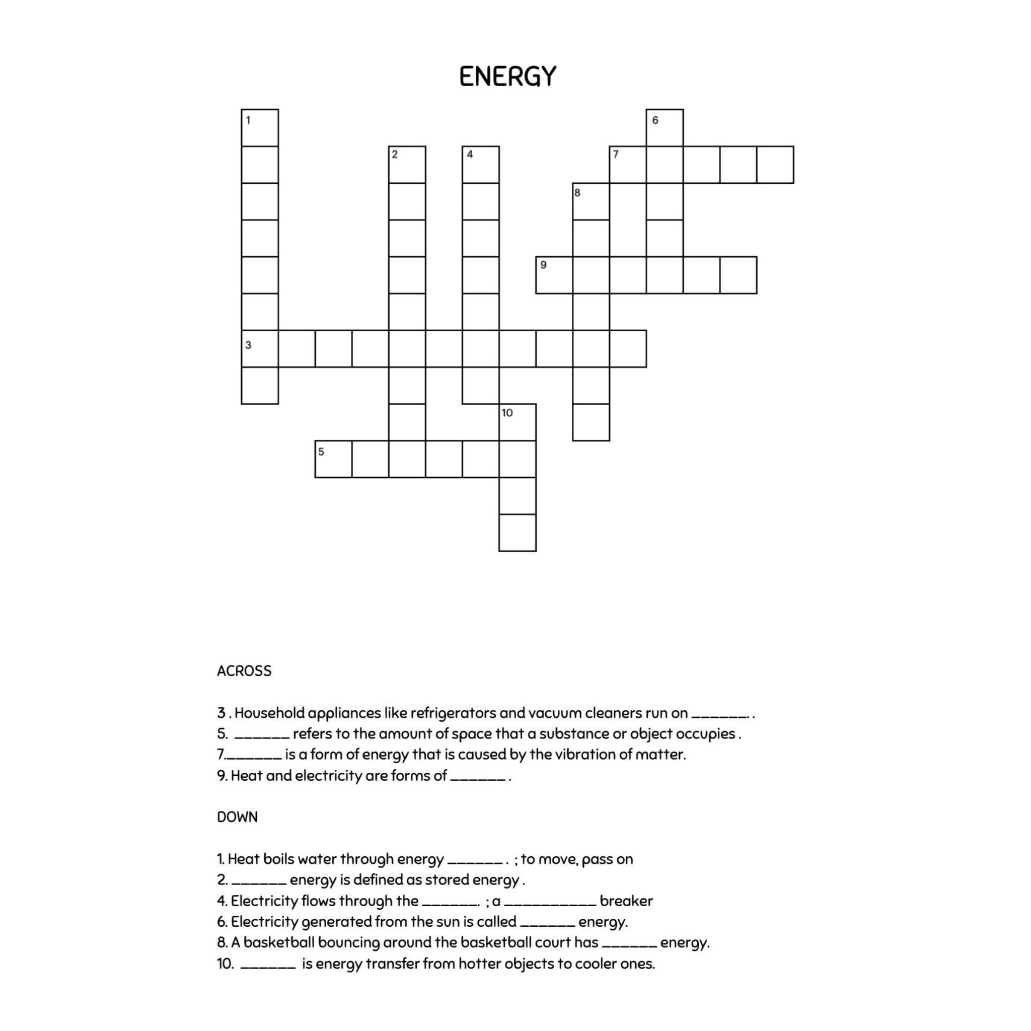 4th Grade Science Crossword Puzzles 0771