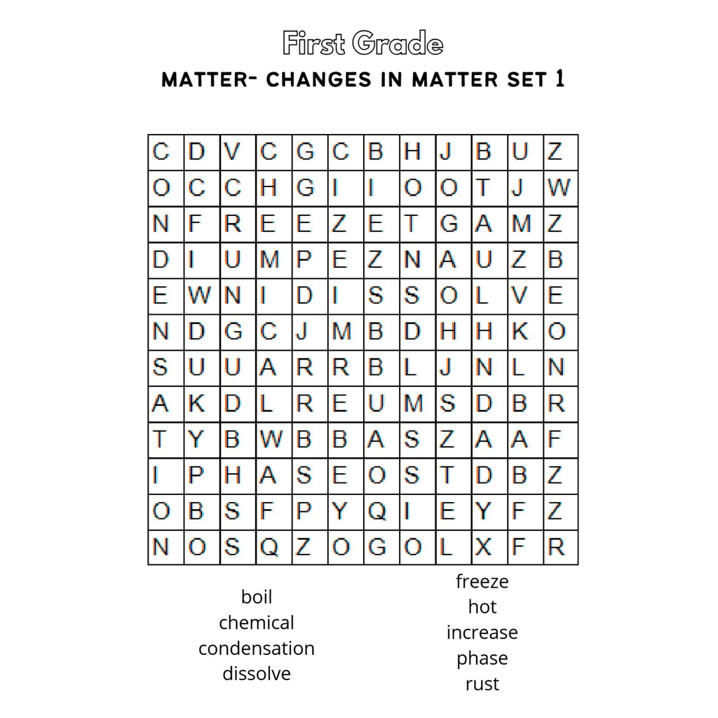 Matter Word Search Worksheets