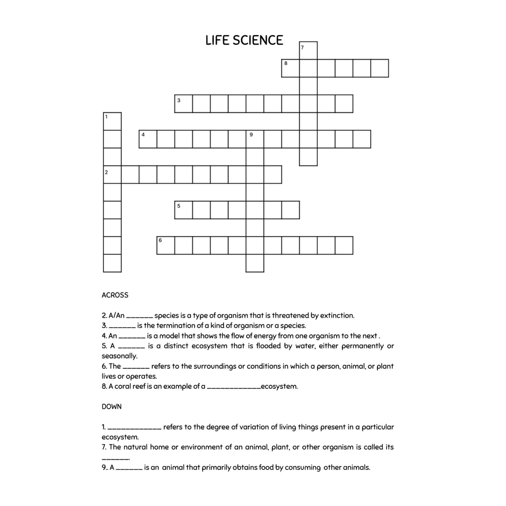 4th Grade Science Crossword Puzzles 0771
