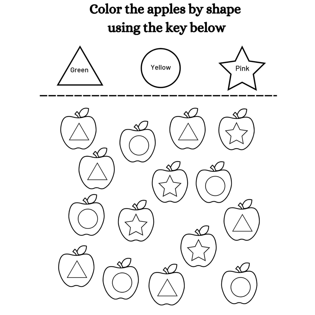 Color Shapes by Key Worksheets