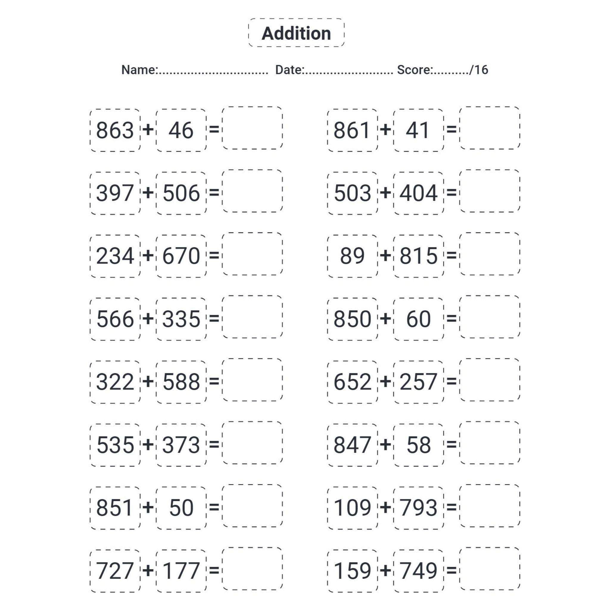 Addition Math Workbook for Kids