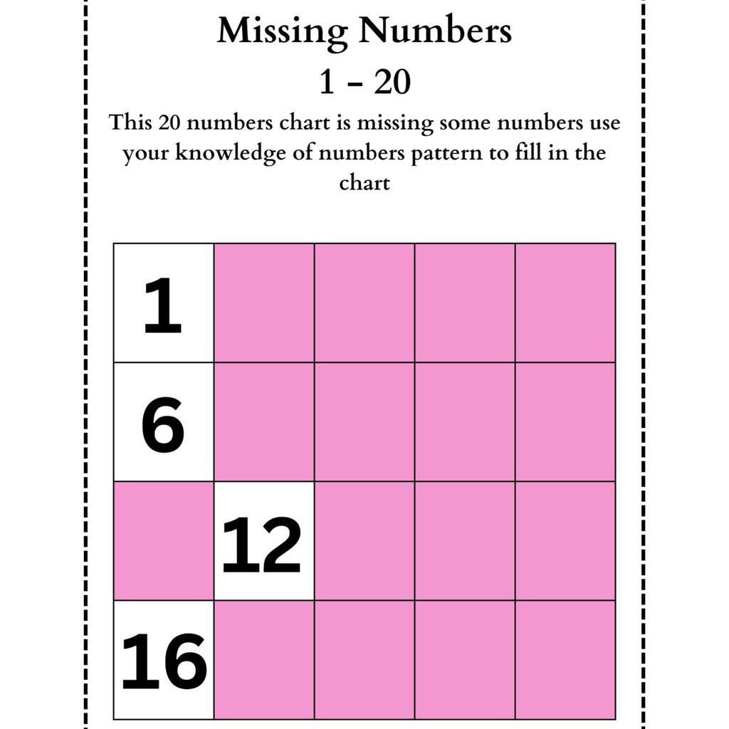 Missing Numbers 1 20 Worksheets