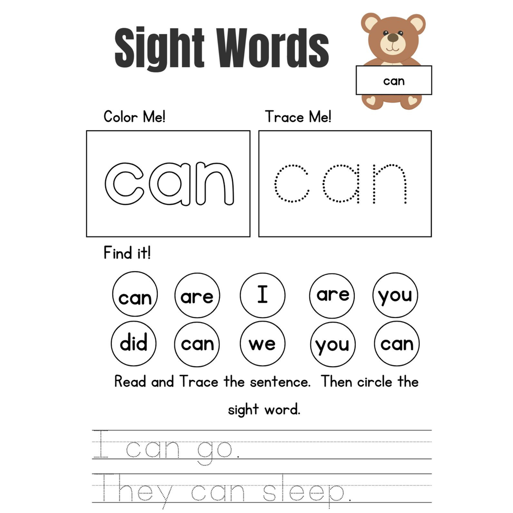 Learn Sight Words Tracing Worksheets