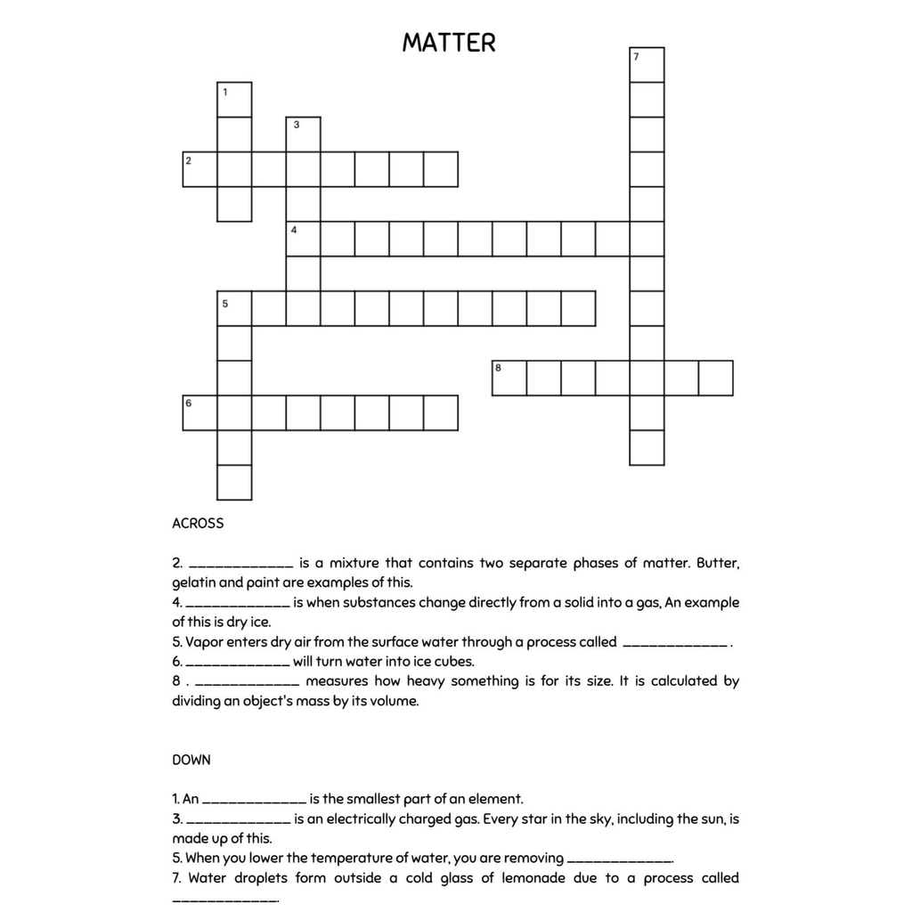 4th Grade Science Crossword Puzzles 0771