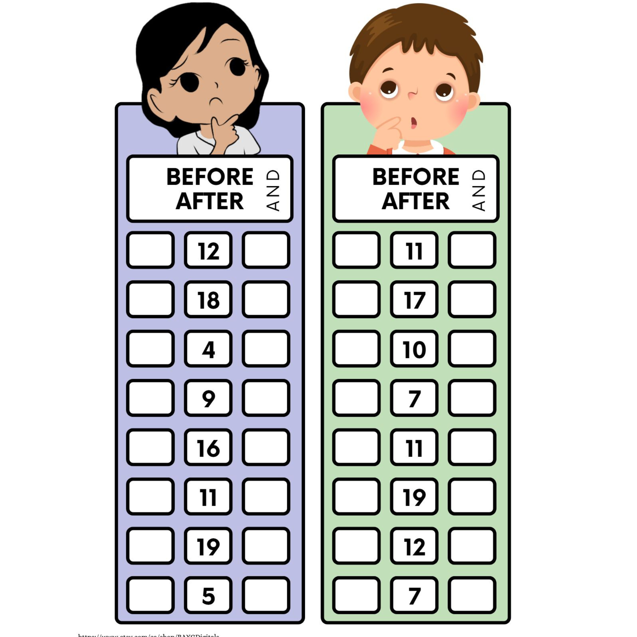 Before and After Number Worksheets