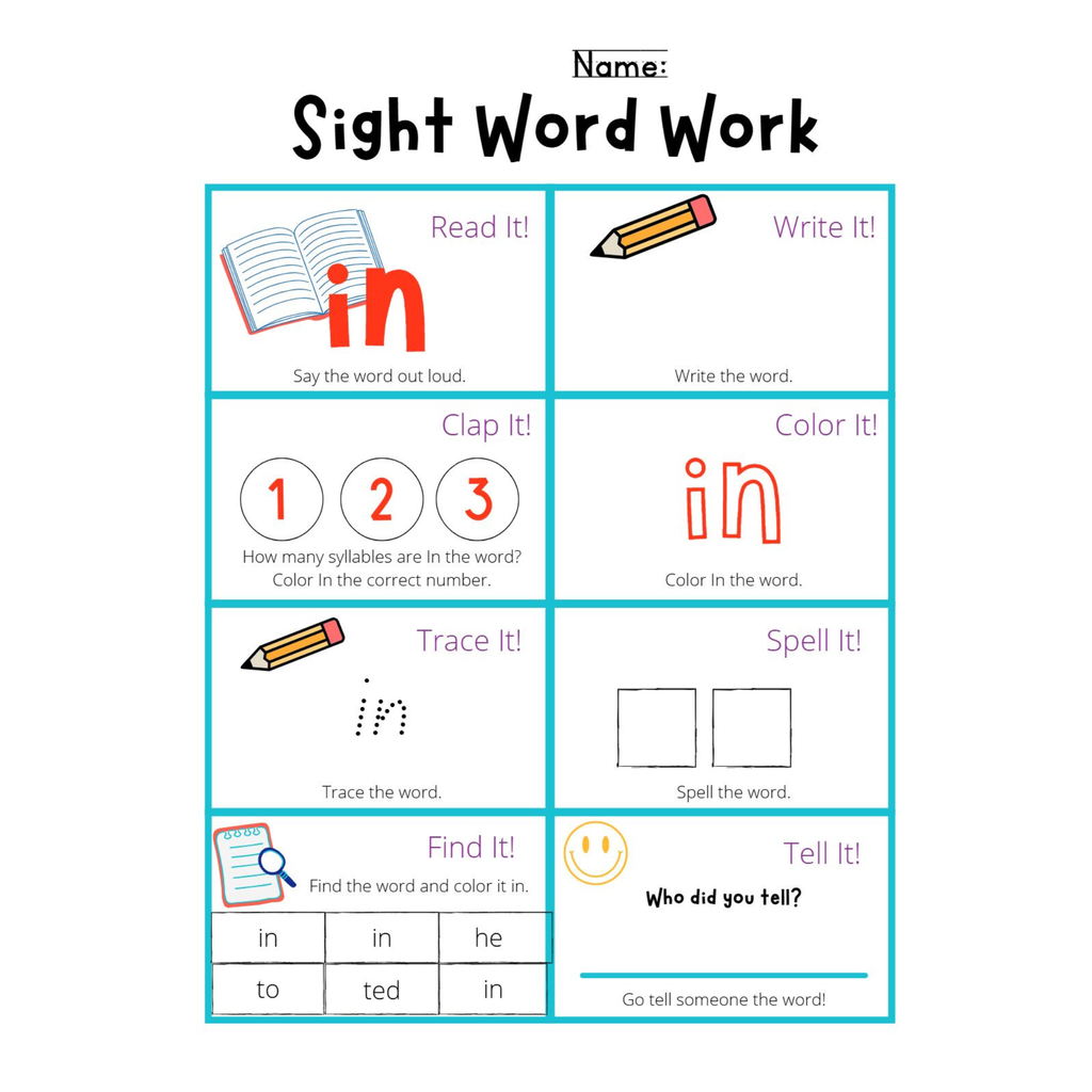 Sight Word Work Worksheets