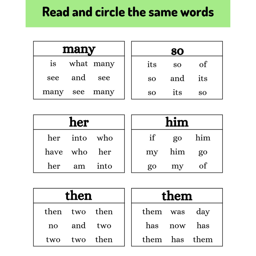 Sight Word Read and Circle Worksheets