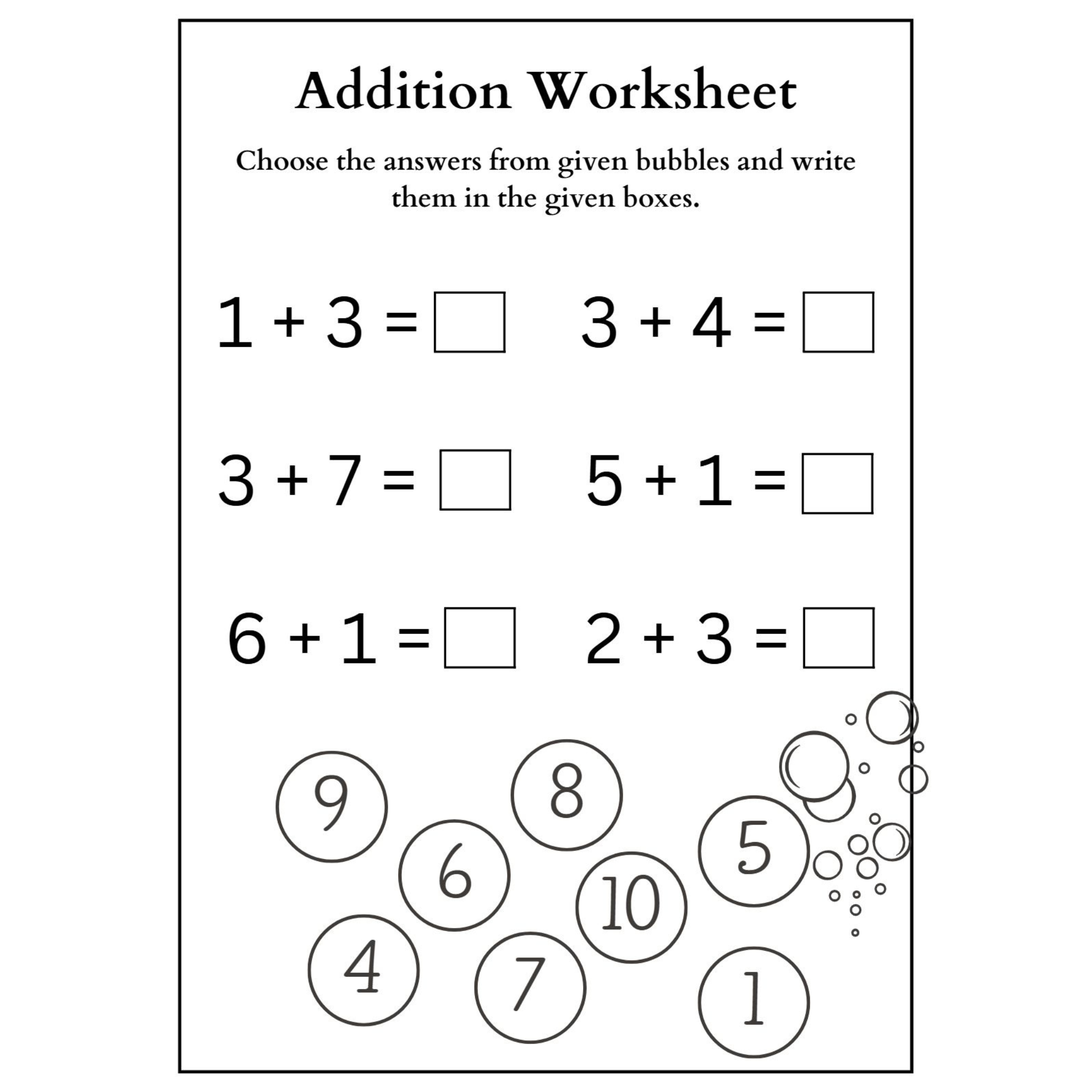 Addition Choose the Answer Worksheets